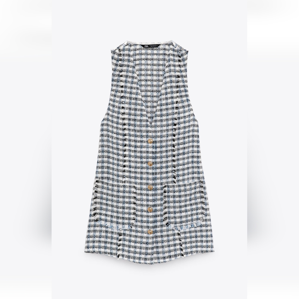 Zara Textured blue and white Pinafore Dress, Size Medium